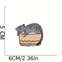 8pcs Little Lazy Cat Iron On Patches Embroidered Applique Repair Patch