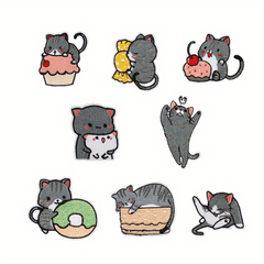 8pcs Little Lazy Cat Iron On Patches Embroidered Applique Repair Patch