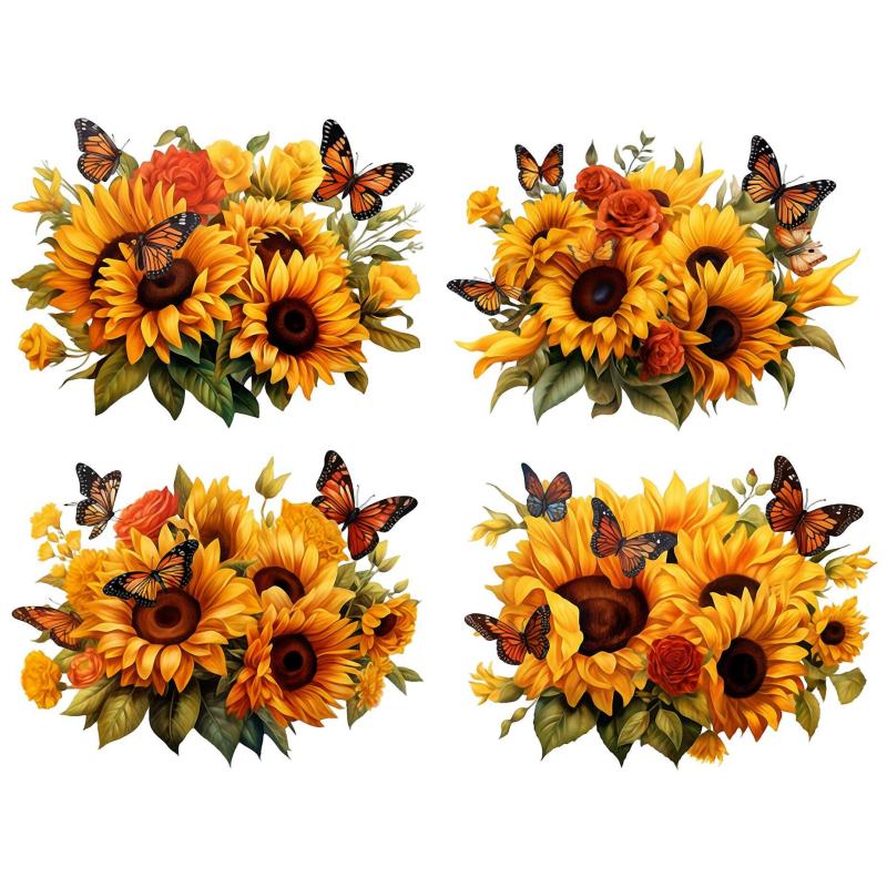 4PCS Sunflower Clothes Patches DIY Heat Transfer Iron On Applique Patches