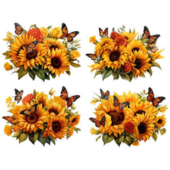 4PCS Sunflower Clothes Patches DIY Heat Transfer Iron On Applique Patches