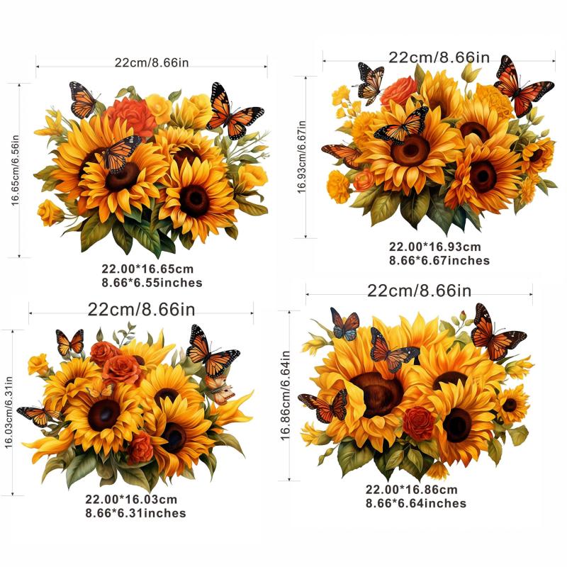 4PCS Sunflower Clothes Patches DIY Heat Transfer Iron On Applique Patches
