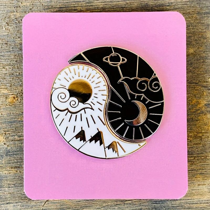 Sun Moon Enamel Brooch for Men Clothing