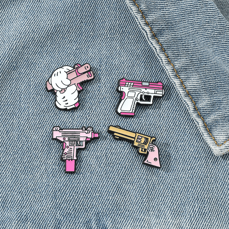 Cartoon Pink Gun Brooch Bracelet Bag Accessory Men