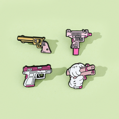 Cartoon Pink Gun Brooch Bracelet Bag Accessory Men