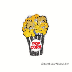 2pcs Big Dog Pop Corn Iron On Sequin Patches Sew On Embroidered Applique