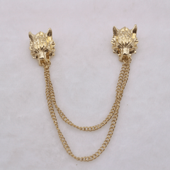 Punk Lion Head Tassel Brooch Pin Animal Head Collar Coat Pin