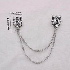 Punk Lion Head Tassel Brooch Pin Animal Head Collar Coat Pin