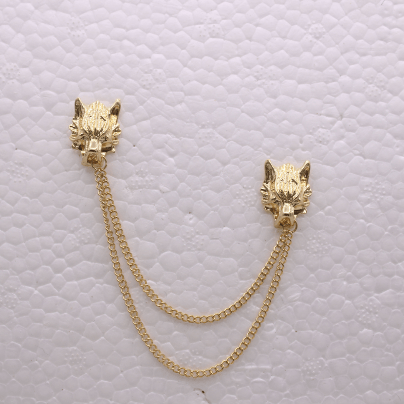 Punk Lion Head Tassel Brooch Pin Animal Head Collar Coat Pin