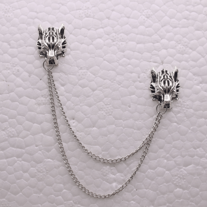 Punk Lion Head Tassel Brooch Pin Animal Head Collar Coat Pin