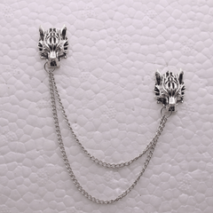 Punk Lion Head Tassel Brooch Pin Animal Head Collar Coat Pin