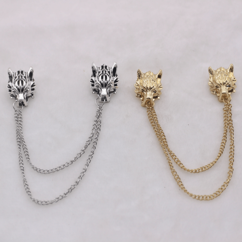 Punk Lion Head Tassel Brooch Pin Animal Head Collar Coat Pin