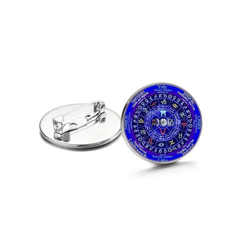 Zodiac Wicca Brooch Pins Triple Moon Goddess Pentagram