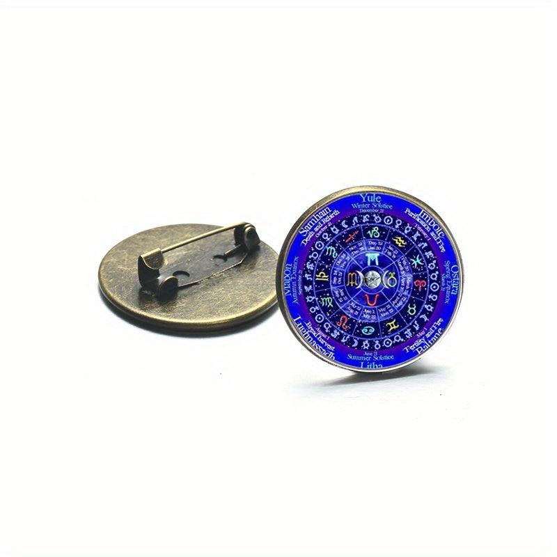 Zodiac Wicca Brooch Pins Triple Moon Goddess Pentagram
