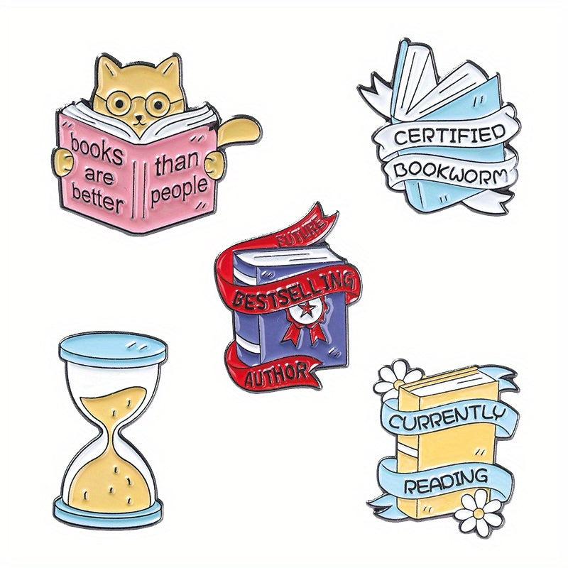 Book Enamel Pins Book Quote Banner Brooches Hourglass Badges