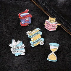 Book Enamel Pins Book Quote Banner Brooches Hourglass Badges