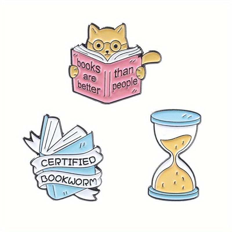 Book Enamel Pins Book Quote Banner Brooches Hourglass Badges