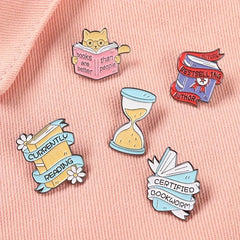Book Enamel Pins Book Quote Banner Brooches Hourglass Badges