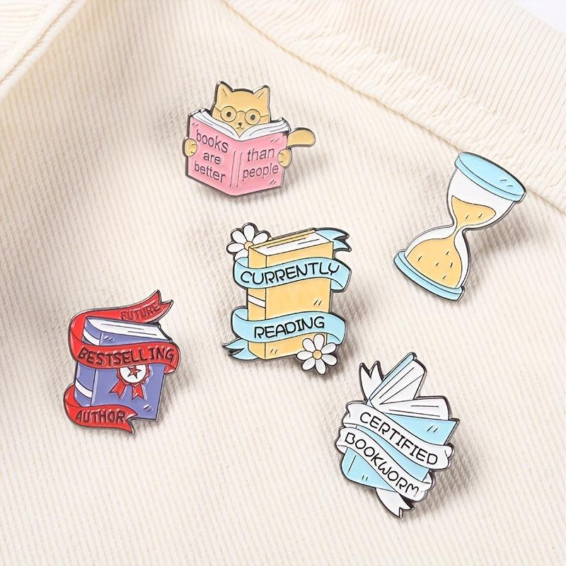 Book Enamel Pins Book Quote Banner Brooches Hourglass Badges