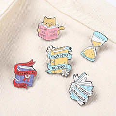 Book Enamel Pins Book Quote Banner Brooches Hourglass Badges