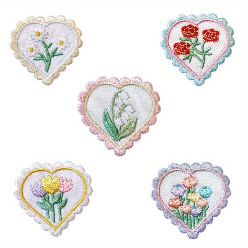 Heart Flower Iron On Patches for Kids Sew On Embroidered Applique
