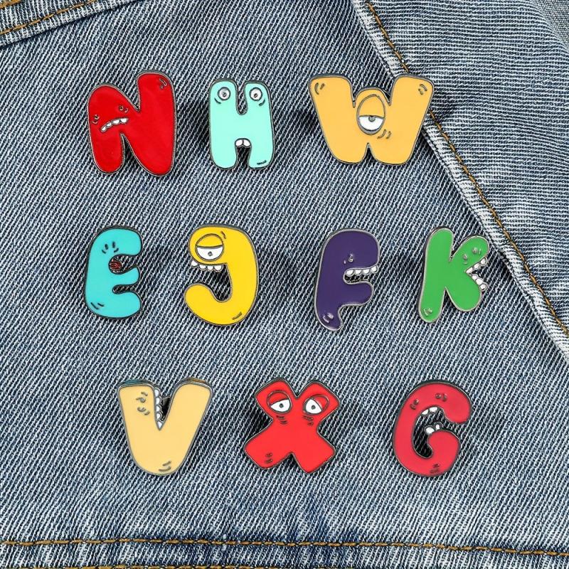 Funny Letter Enamel Pins Metal Badges Cartoon Brooches Hat Backpacks