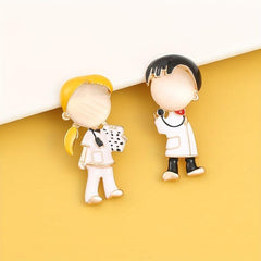 Cartoon Couple Boy Girl Brooch Nurse Pin for Sweater