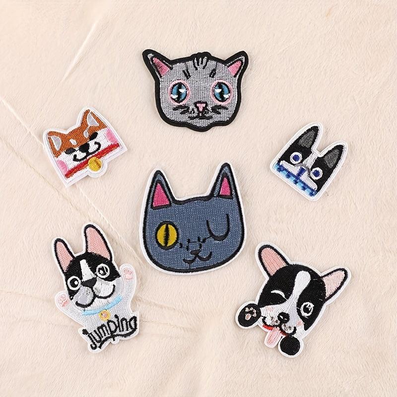 6pcs Boys Cartoon Cat Dog Embroidery DIY Patch for Clothes Backpack Hat