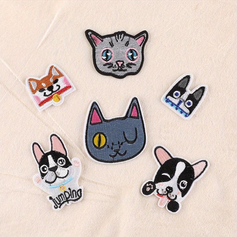 6pcs Boys Cartoon Cat Dog Embroidery DIY Patch for Clothes Backpack Hat