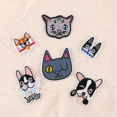 6pcs Boys Cartoon Cat Dog Embroidery DIY Patch for Clothes Backpack Hat