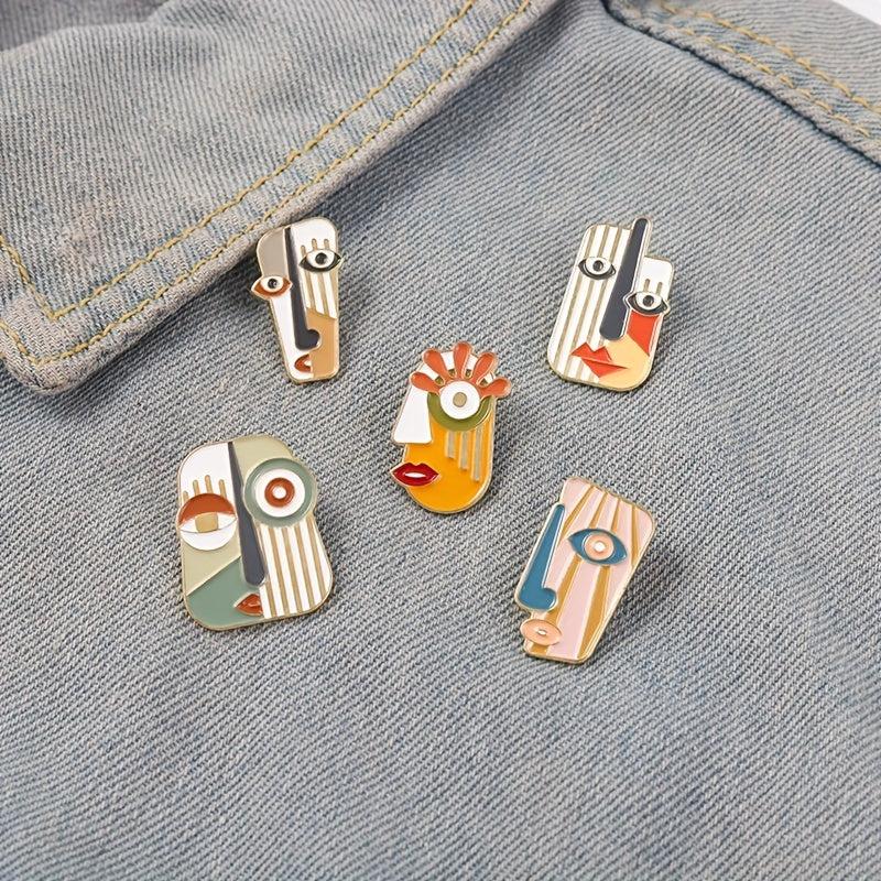 Geometric Portrait Enamel Pins Abstract Face Brooches
