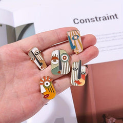 Geometric Portrait Enamel Pins Abstract Face Brooches