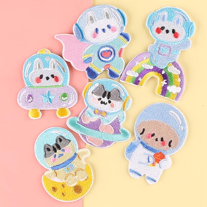 6pcs Animal Astronaut Embroidered Patches DIY Decorative for Clothes Jackets Hat