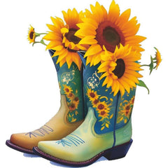 Sunflower Cowboy Boots Retro Decals Heat Transfer Printing Patch