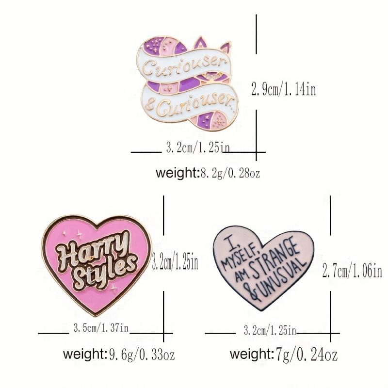 3pcs Cartoon Metal Badge Heart Letter Brooch Decoration for Men