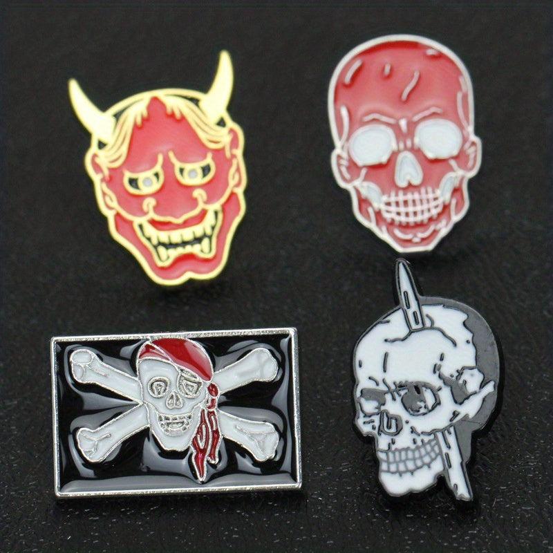 Men's Halloween Skull Brooch - Retro Zinc Alloy Demon Collar Pin