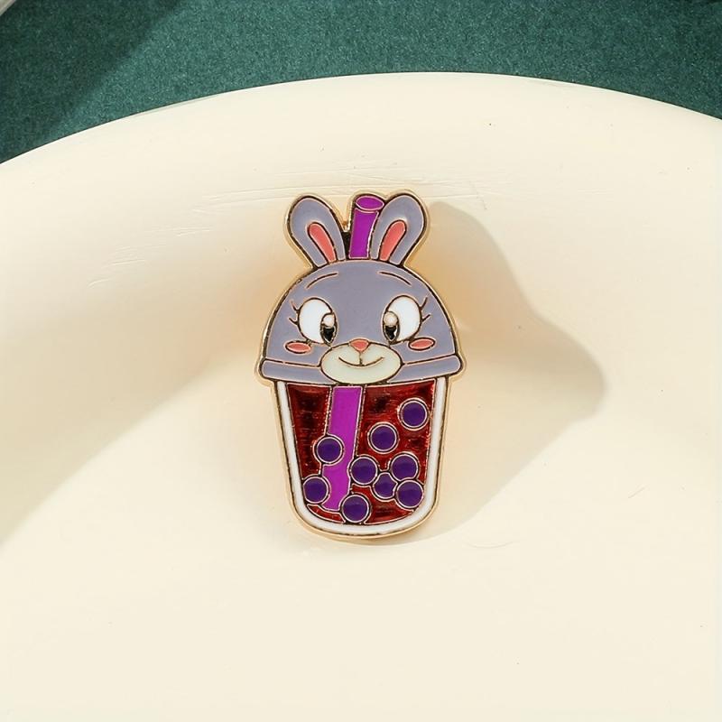 Grey Rabbit Pearl Milk Tea Breast Needle Enamel Pin For Men