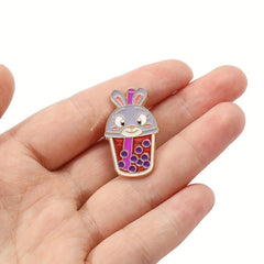 Grey Rabbit Pearl Milk Tea Breast Needle Enamel Pin For Men