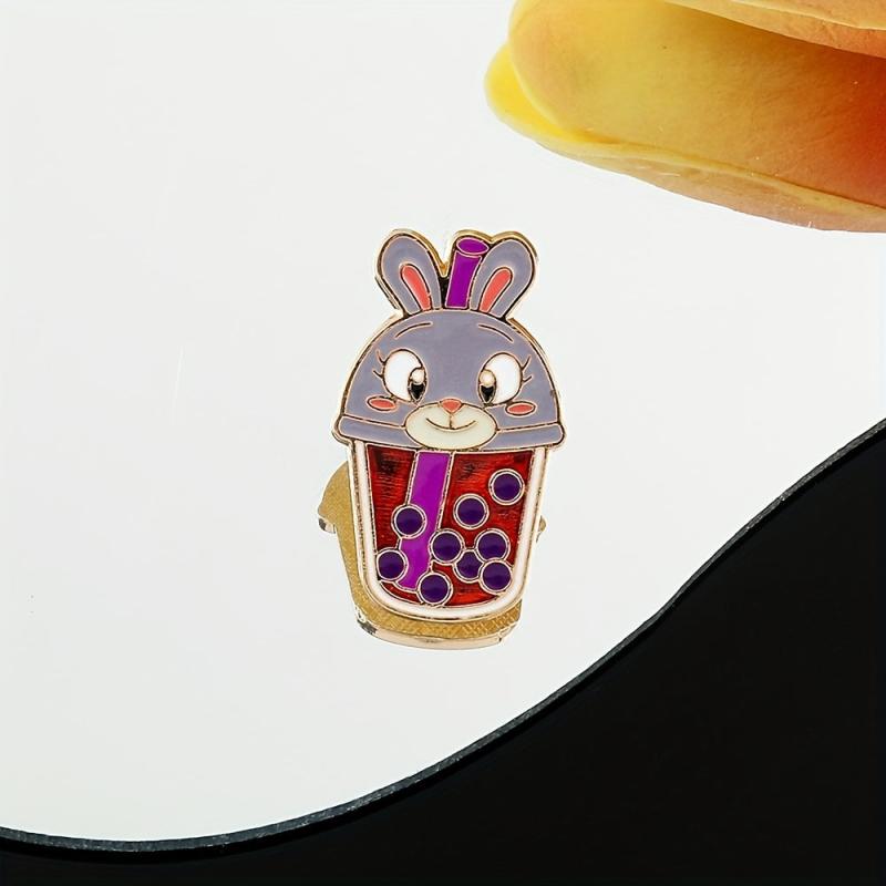 Grey Rabbit Pearl Milk Tea Breast Needle Enamel Pin For Men