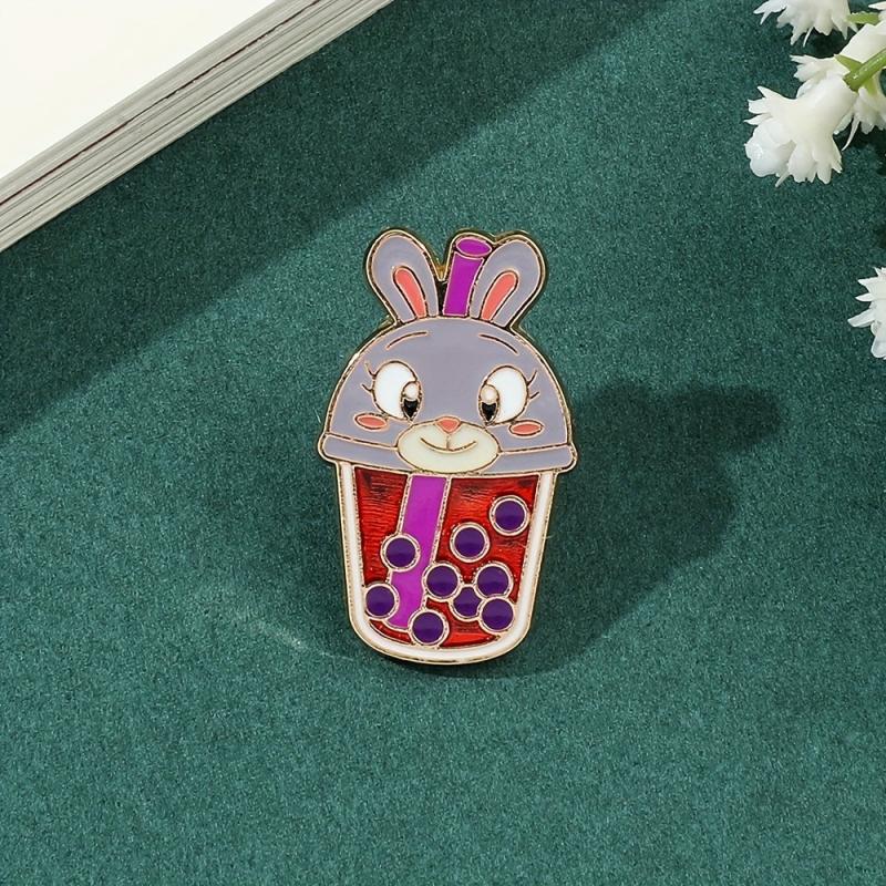 Grey Rabbit Pearl Milk Tea Breast Needle Enamel Pin For Men