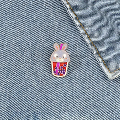 Grey Rabbit Pearl Milk Tea Breast Needle Enamel Pin For Men