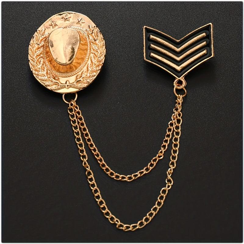 Double Layer Tassel Chain Brooch Western Cowboy Hat Shape Corsage Suit Accessori