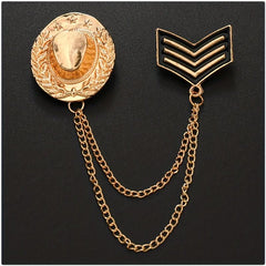 Double Layer Tassel Chain Brooch Western Cowboy Hat Shape Corsage Suit Accessori