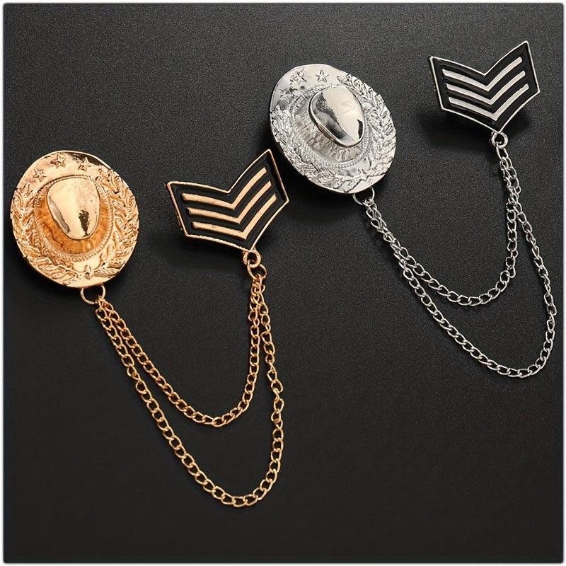 Double Layer Tassel Chain Brooch Western Cowboy Hat Shape Corsage Suit Accessori