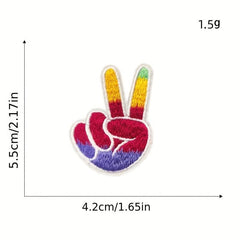 8pcs Colorful Gesture Iron On Patches Sew On Embroidered Applique Repair Patch