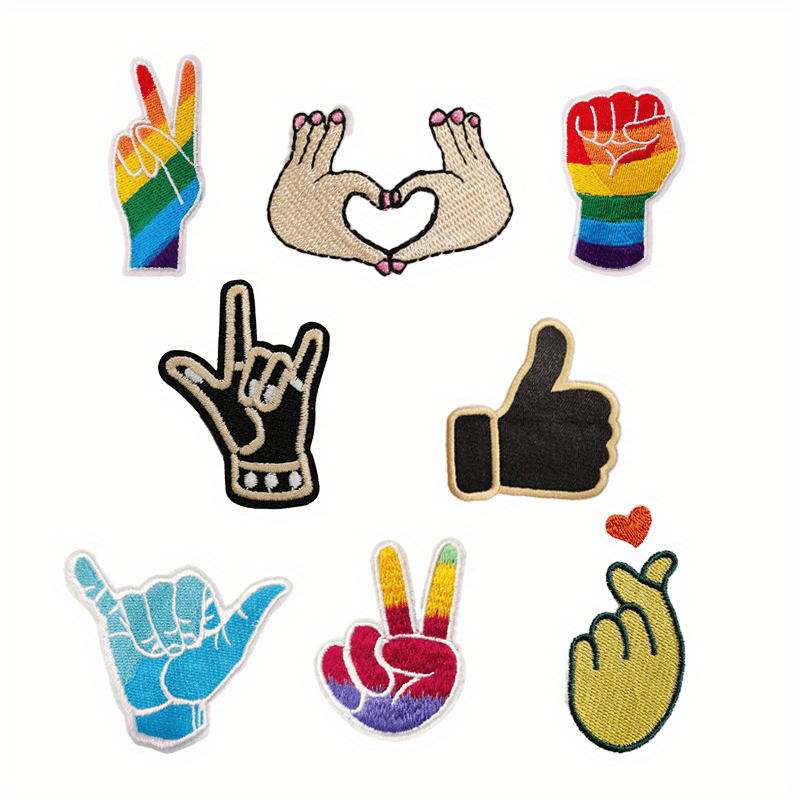 8pcs Colorful Gesture Iron On Patches Sew On Embroidered Applique Repair Patch