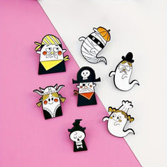 Cartoon Skull Wizard Brooch for Halloween Costume