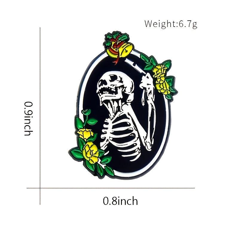 Halloween Skull Yellow Rose Emblem Pin for Party Gift