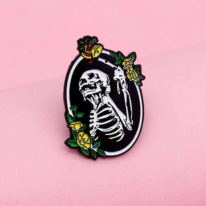 Halloween Skull Yellow Rose Emblem Pin for Party Gift