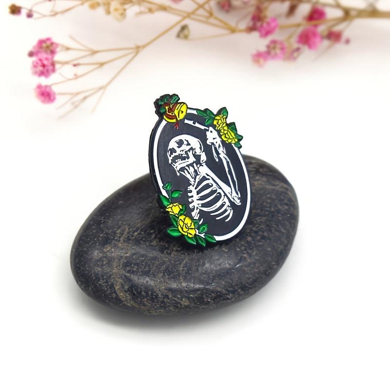Halloween Skull Yellow Rose Emblem Pin for Party Gift