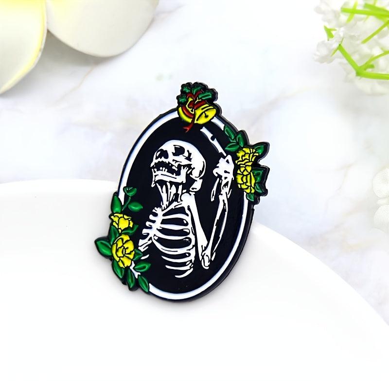Halloween Skull Yellow Rose Emblem Pin for Party Gift